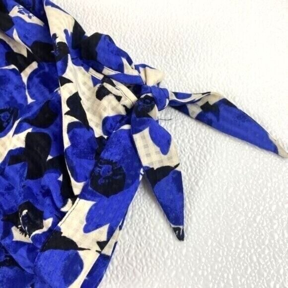 Womens L Ruffle Floral A-Line Blouse Tie Short Sleeve Button Back Who What Wear - Picture 10 of 14